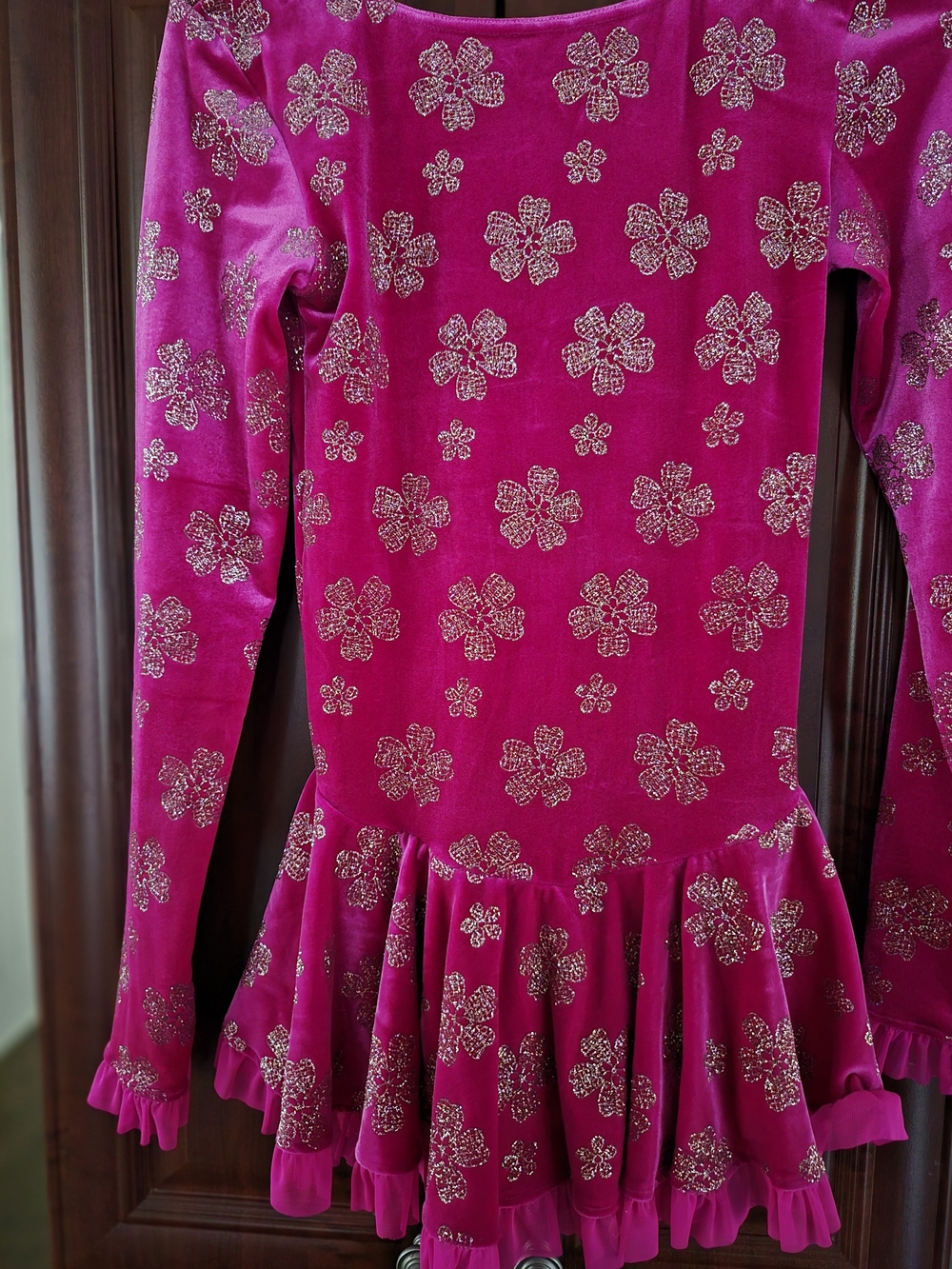 Women Medium Dark Bright Pink Sparkle Flower Skating Dress Mondor